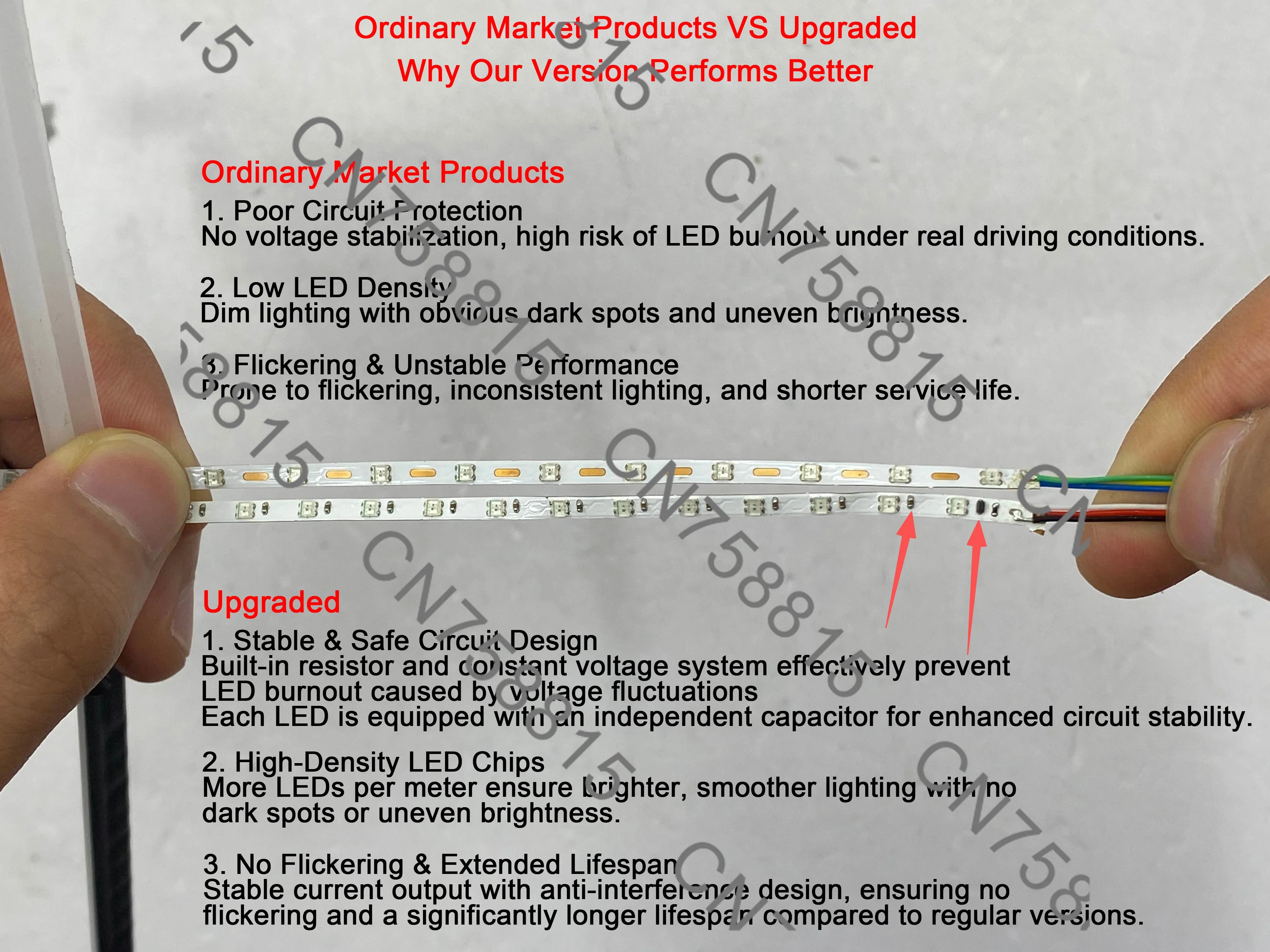 Ambient Light Kit, Automotive RGB LED Light Strip, Built-in Resistor, Anti-Flicker Technology, Flame Retardant Material