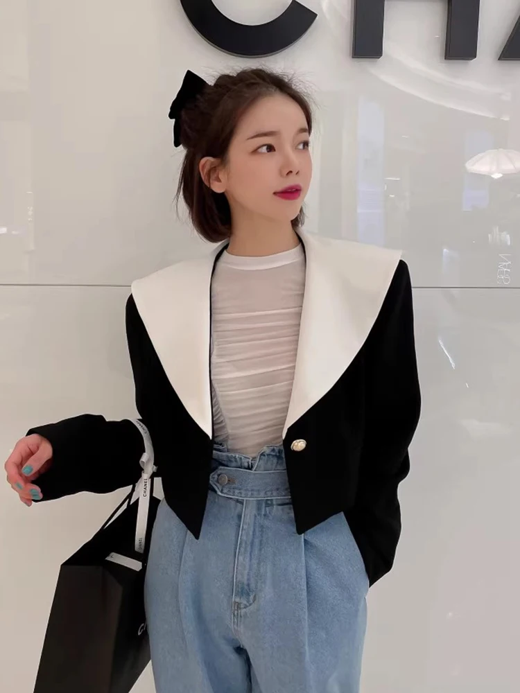 

Chic Autumn Winter ort Loose Fit One Button Notch Collar Women's Casual Versatile Sli Commute Friendly Outerwear