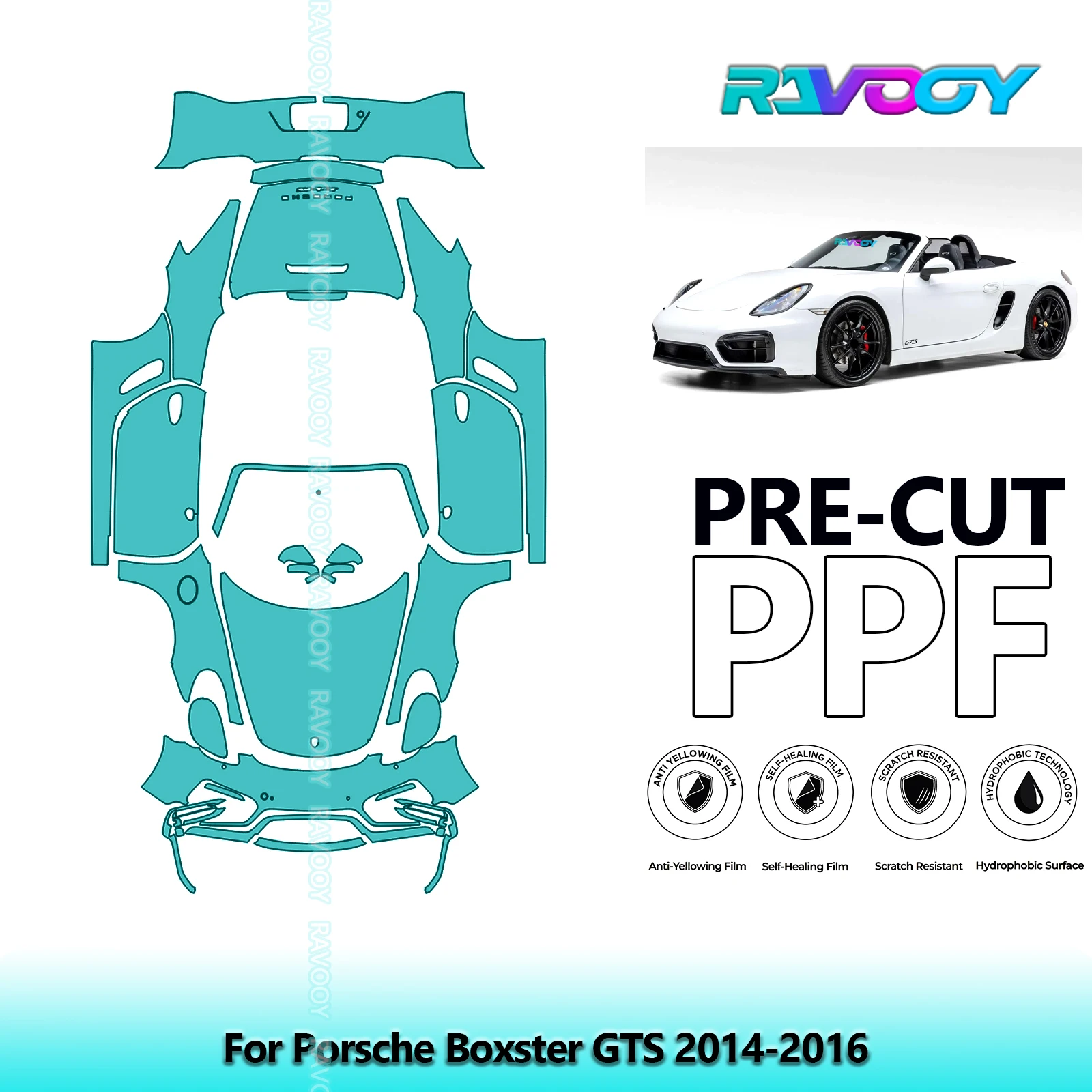 RAVOOY 8.5Mil Custom-Fit Precut TPU PPF Full Vehicle Clear Bra Stone Guard EU UK For Porsche Boxster GTS 2014-2016