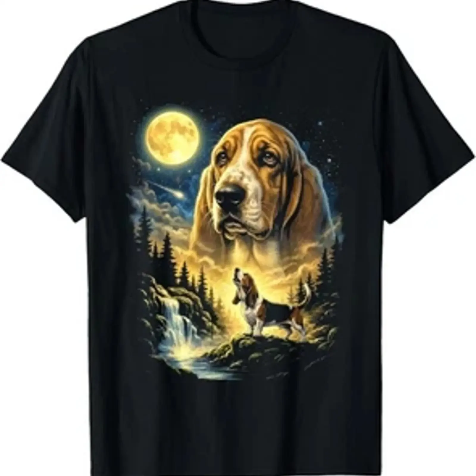 Basset Hound Howling to The Moon Meme funny 90s dog lover T shirt vintage Washed Breathable homme graphic Casual fashion