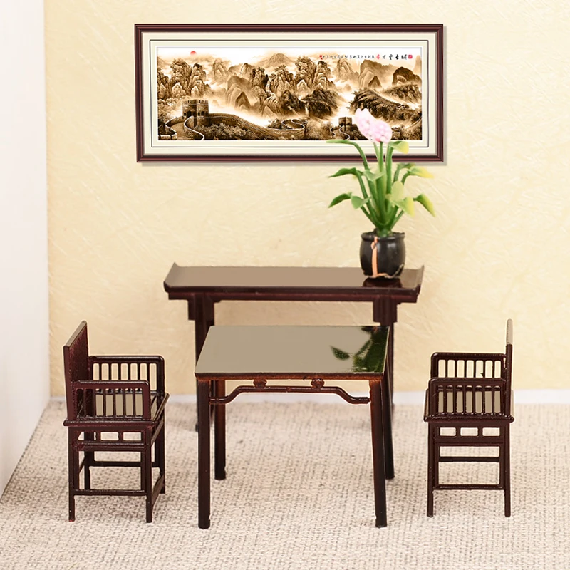 1:25 Miniature Furniture for Doll House Accessories Chinese Style Furniture Model Table Chair Bed Bedroom Living Room Scene