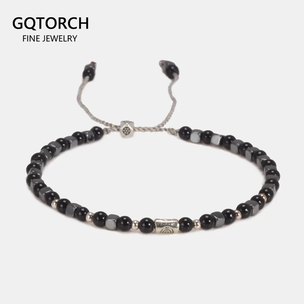 3mm Round Black Onyx And Cubic MARCASITE Beads Natural Stone Bracelet For Women Sterling Silver Reiki Yoga Jewelry DIY