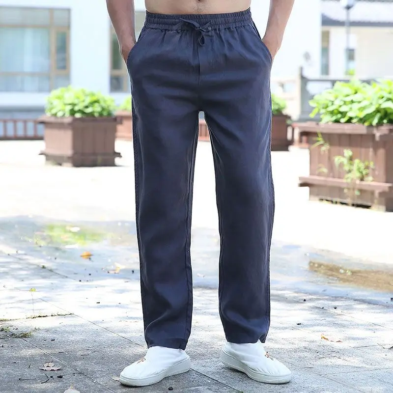 Cotton and Linen Pants Men's Summer Thin Loose Large Size Straight Pants Simple Breathable and Comfortable Casual Trousers