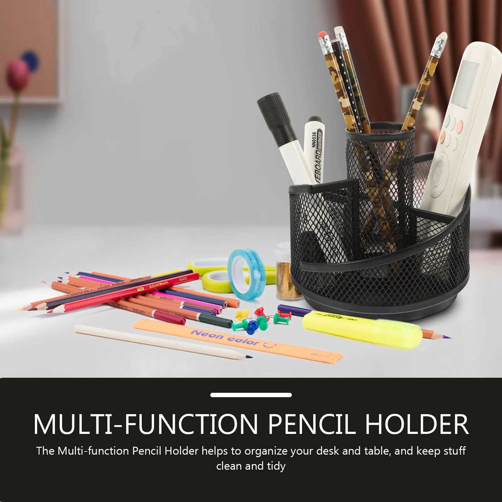 Rotating Pen Holder Iron Metal Multi-Function Desk Organizer Silent Shock Absorption Wear-Resistant Desktop Pencil Storage Box