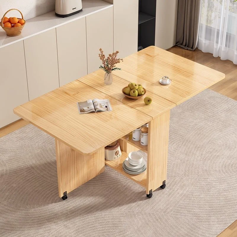 Pure solid wood folding dining Small apartment dining Mobile multi-functional rectangular dining Simple