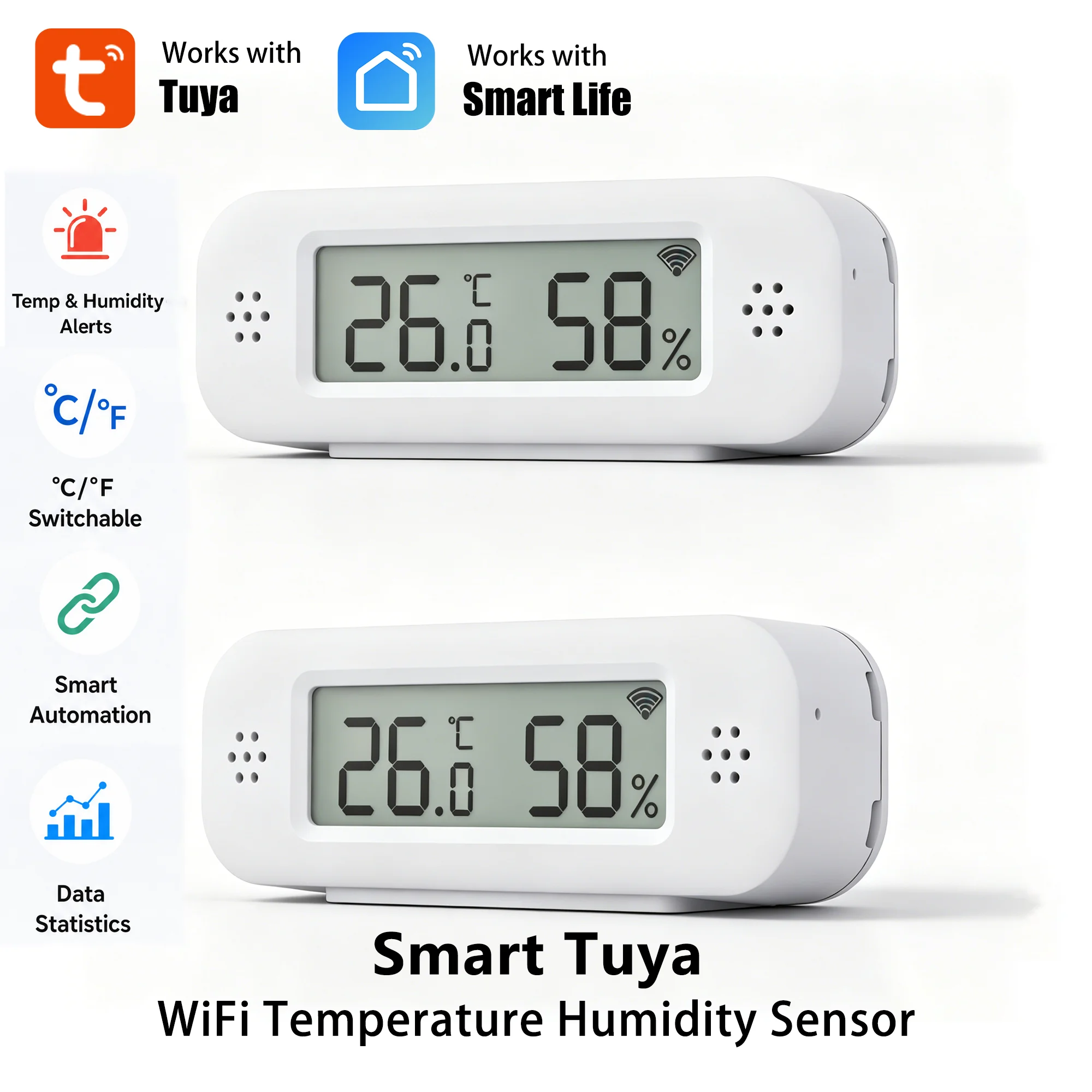 Tuya WiFi Temperatur- und Feuchtigkeitssensor für Smart Home, Thermometer, Hygrometer, APP, Fernalarm, funktioniert mit Google Home, Yandex, Alexa