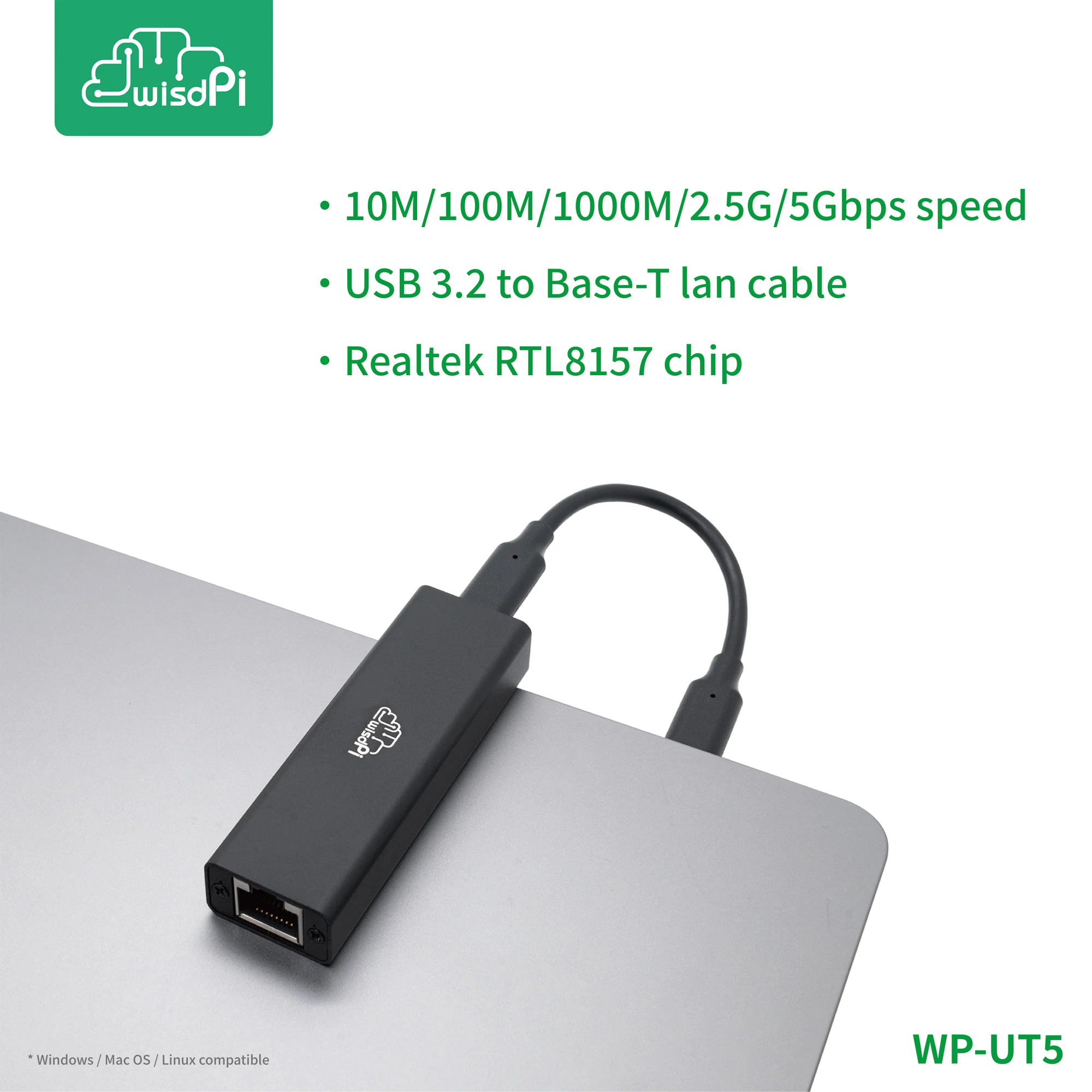 Imagem -05 - Wisdpi-usb a 5g Wp-ut5 Adaptador Wp-ut5 Rtl8157 Conexão de Rede Lan 5g 25g 1g 100mbps