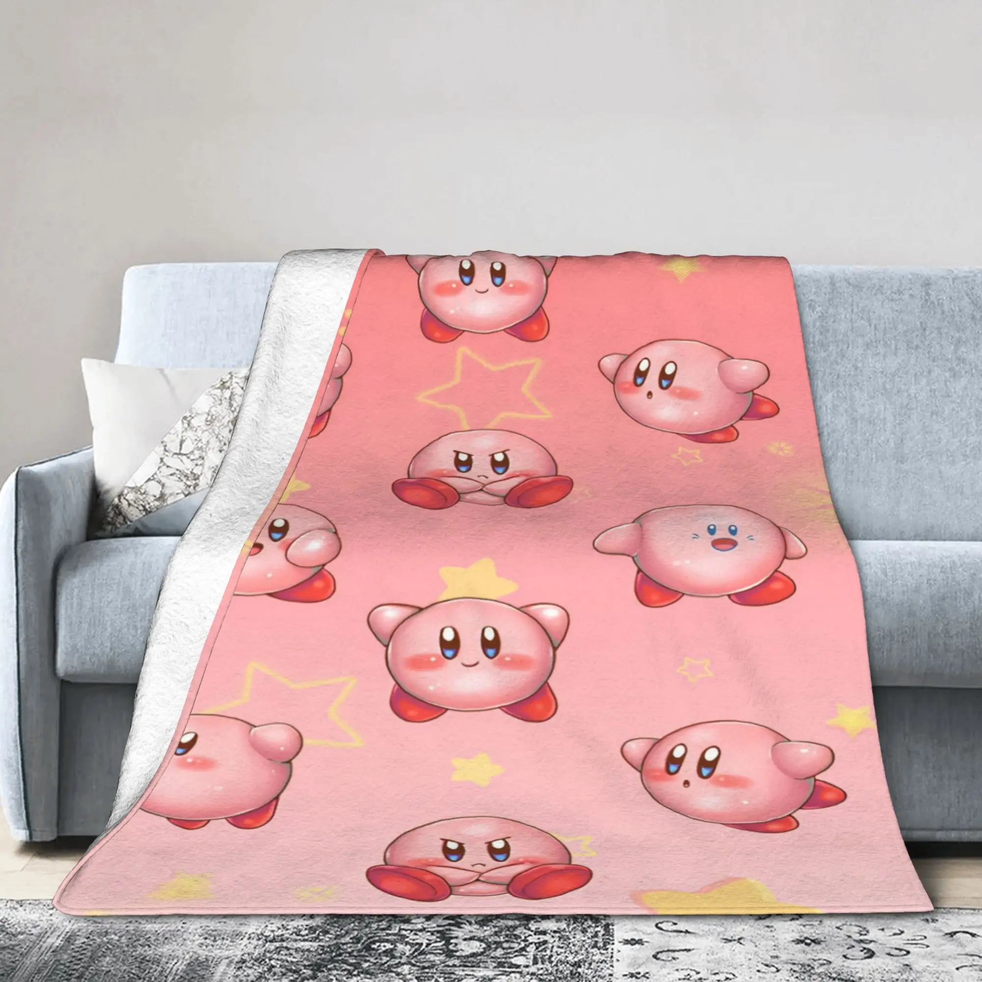 K-Kirbys Cartoon Stars Kawaii Super Soft Blanket  Boy Girl Plush Throw Blanket Fashion Outdoor Flannel Bedspread Sofa Bed Cover