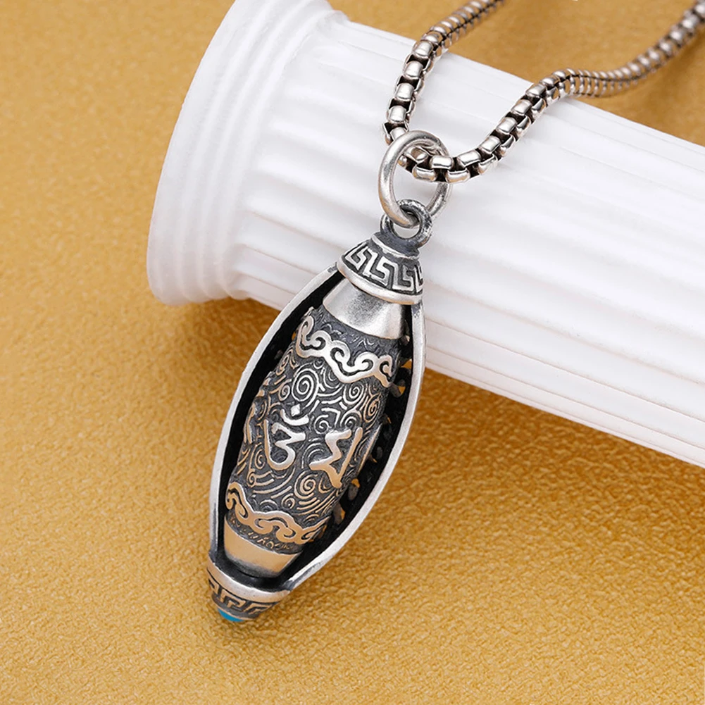 Tibetan Buddha Amulet Necklace Six Character Mantra Prayer Wheel Pendant Charm Amulet Jewelry for Lucky Protection Male Necklace