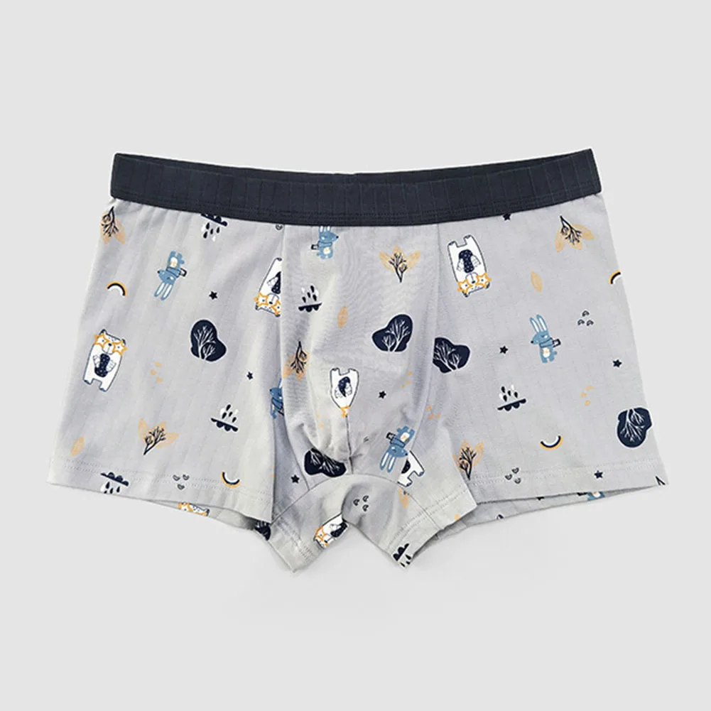 

Men Printed Boxer Briefs Cotton Comfortable Soft Underpants Breathable Sweat Underwear Pouch Panties Casual Loose Homewear