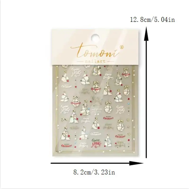 Cute Christmas Style Bow Star Christmas Tree Nail Art Stickers Girly Nail Art Print Embossed Stickers Women Nail Decoration Gift