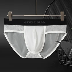 Gtopx Sexy Men Unerderwear Transparent Bugle Pouch Mens Briefs Mesh Breathable Ssissy Underpants Ice Silk Male Panties Cheeky