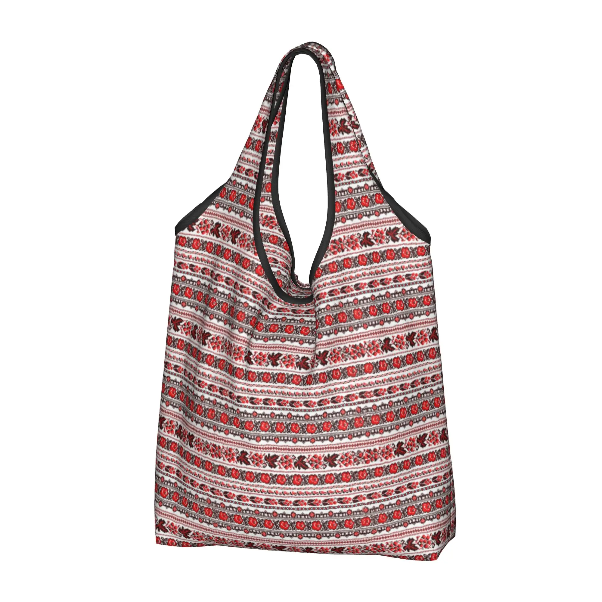 Vyshyvanka Ukrainian Embroidered Grocery Tote Shopping Bags Funny Bohemian Geometric Shopper Shoulder Bags Big Capacity Handbags