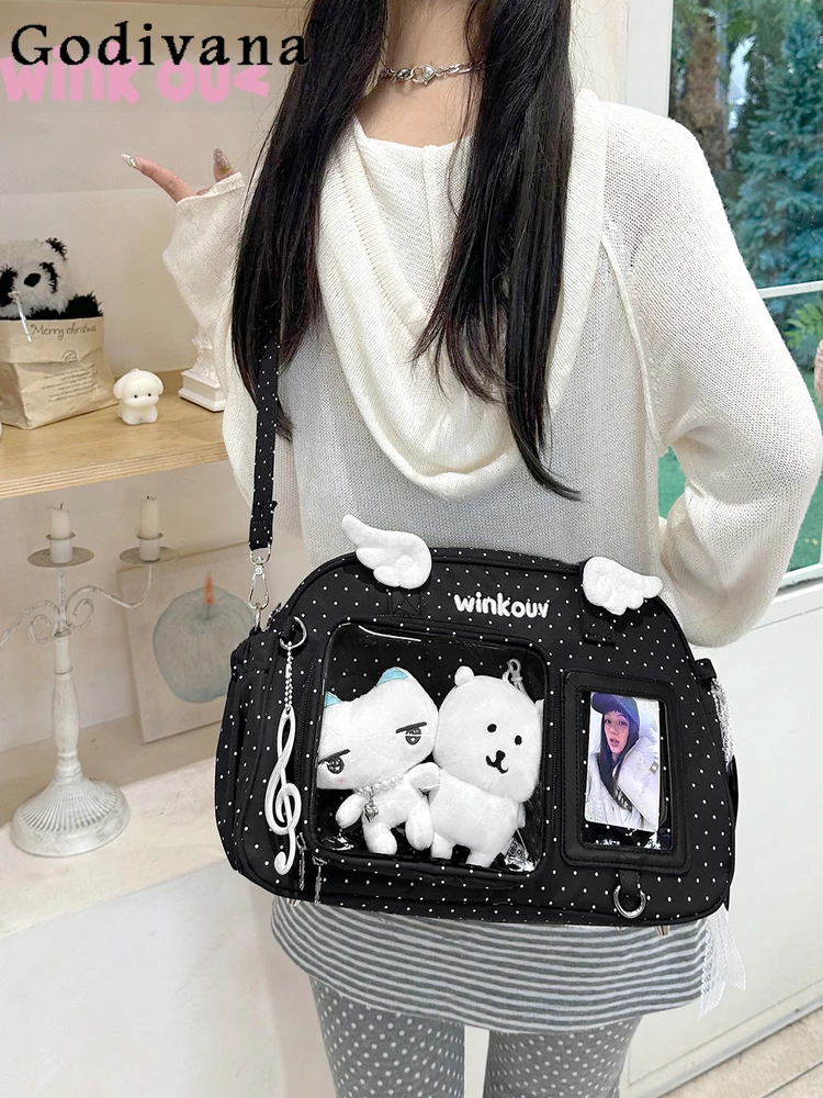 

Оригинальная японская сумка в стиле Лолиты, маленькая вместительная сумка в горошек, большая вместительная повседневная универсальная сумка через плечо для женщин