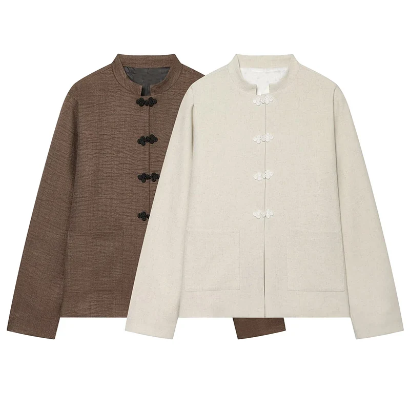 ZOCI Women's Jacket 2026 Autumn New Style Solid Color Long Sleeve Button-Decorated Stand Collar Jacket Simple and Fashion