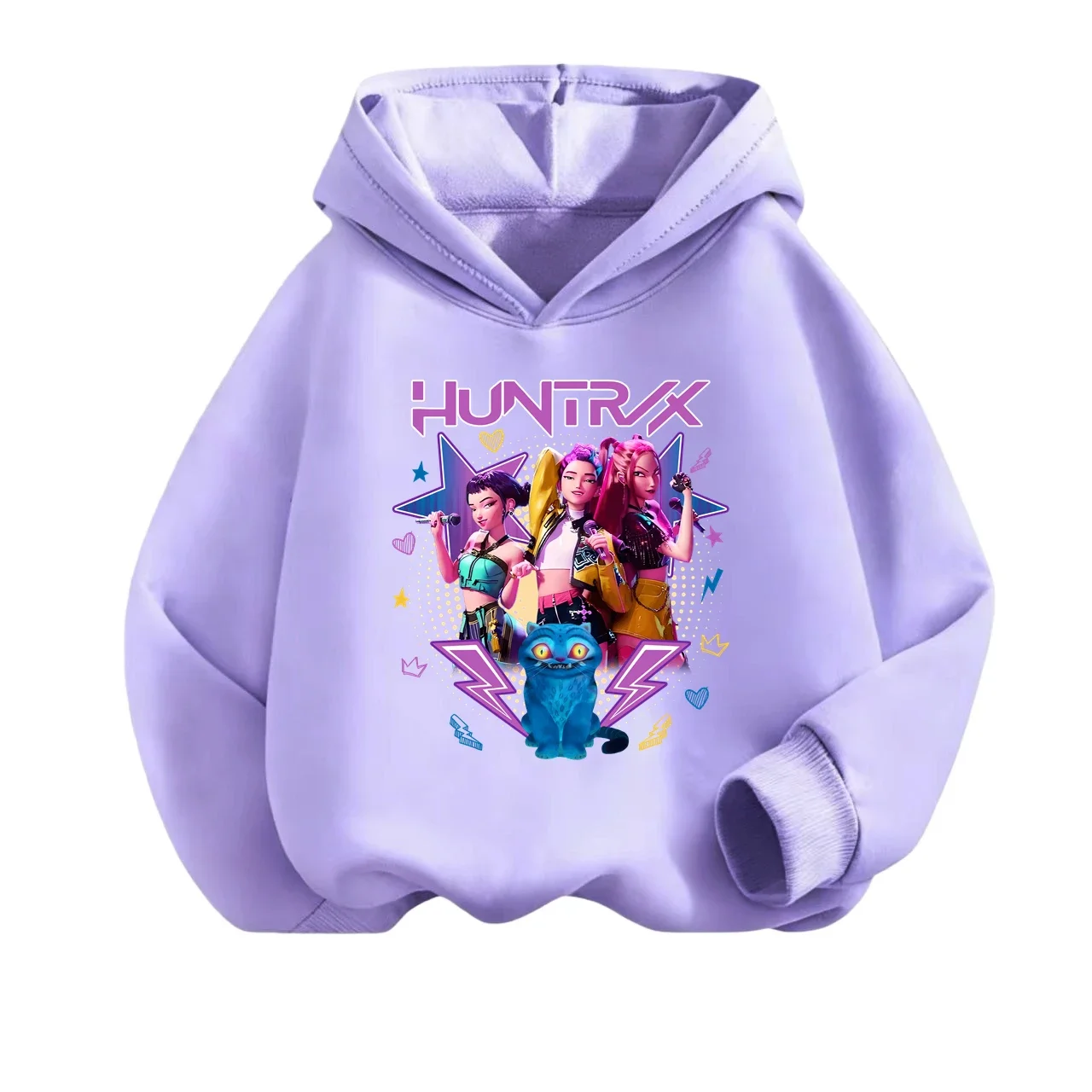 Boys Girls Casual Hoodie Purple Tone Cartoon Girl Character Star Graphic Print Long Sleeve Anime Sweatshirt Tops