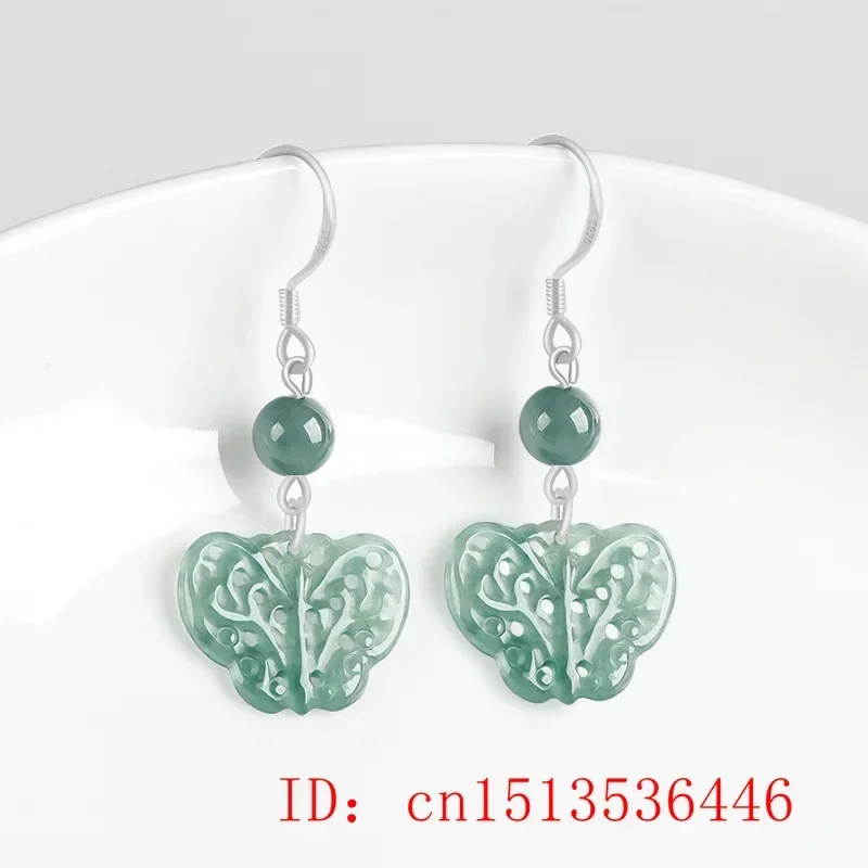 Burmese Jade Donut Hollow Droplet Flower Earrings Jewelry Dangler 925 Silver Blue Women Jadeite Fashion Natural Amulet Gemstone