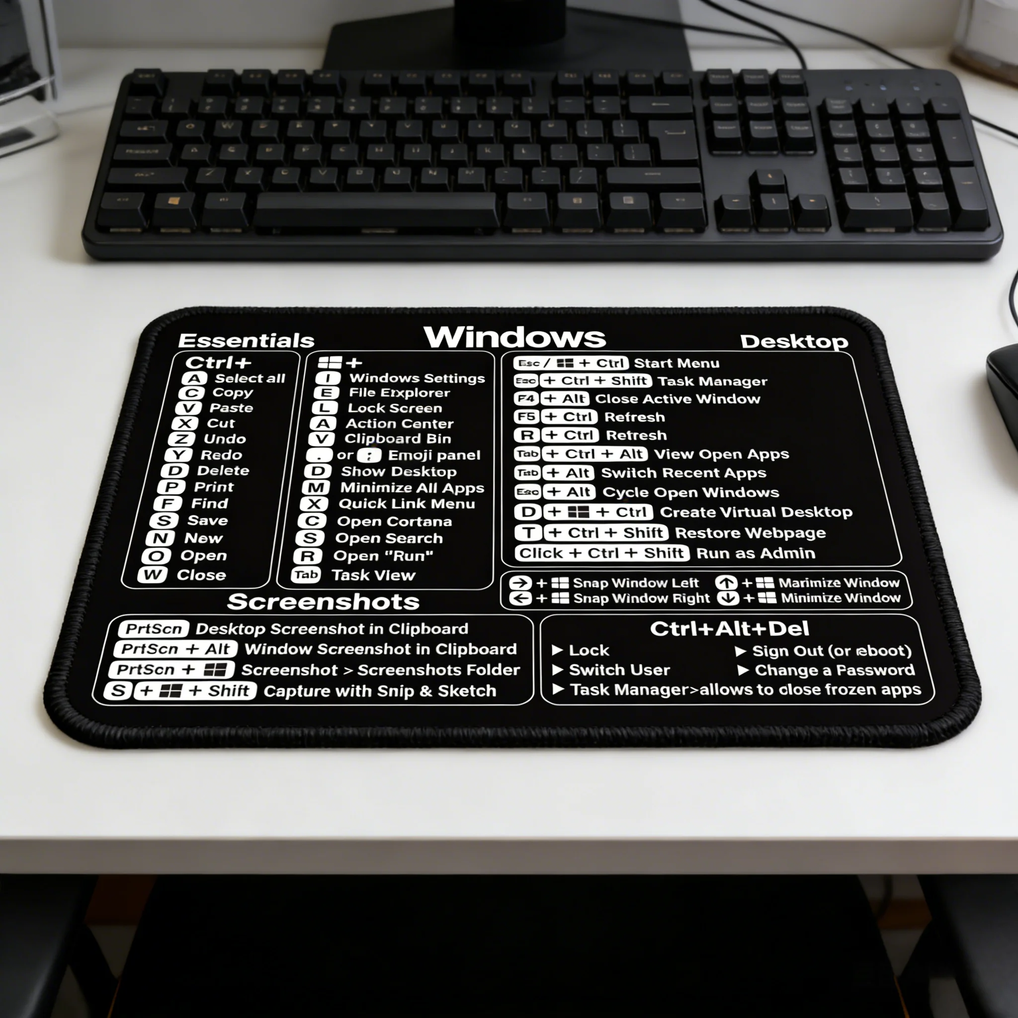 

Windows Shortcut Cheat Sheet Mouse Pad 25x29cm/9.8x11.4inch Non-Slip Stitched Edge Office Desk Mat for Gaming & Office