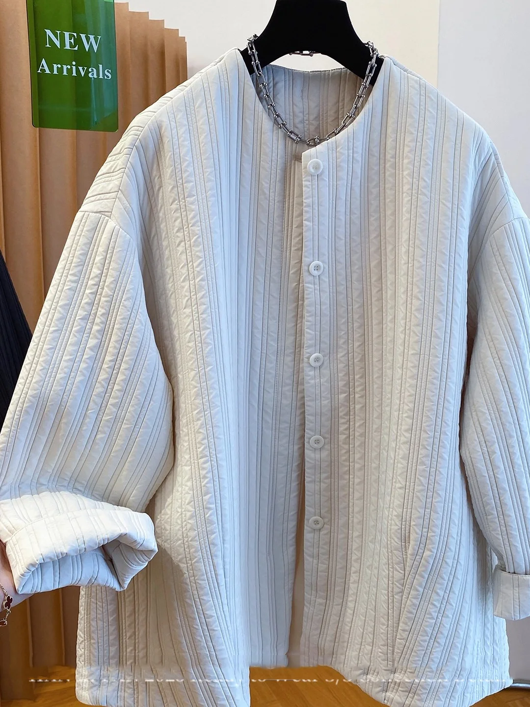 SuperAen invierno 2025 nueva chaqueta holgada informal acolchada de algodón con cuello redondo abrigos coreanos de un solo pecho de Color sólido Simple