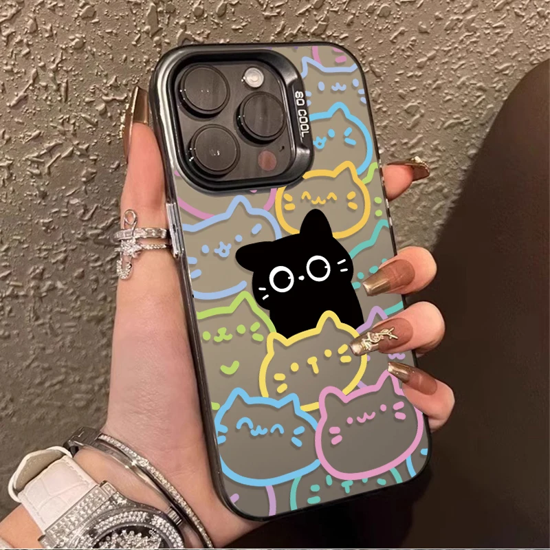 Cute Colored Line Cat Matte Case for Xiaomi Redmi Note 13 12 11 Pro Plus 4G 5G 12S 11S 10S 10 9 9S 8 12C 13C A3 PC Bumper Cover