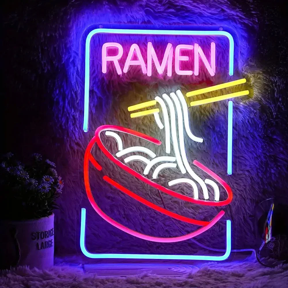 Decoração de parede LED Ramen Neon Sign, USB Powered Neon Light com interruptor para quarto, arte para restaurante, vitrine, decoração de casa