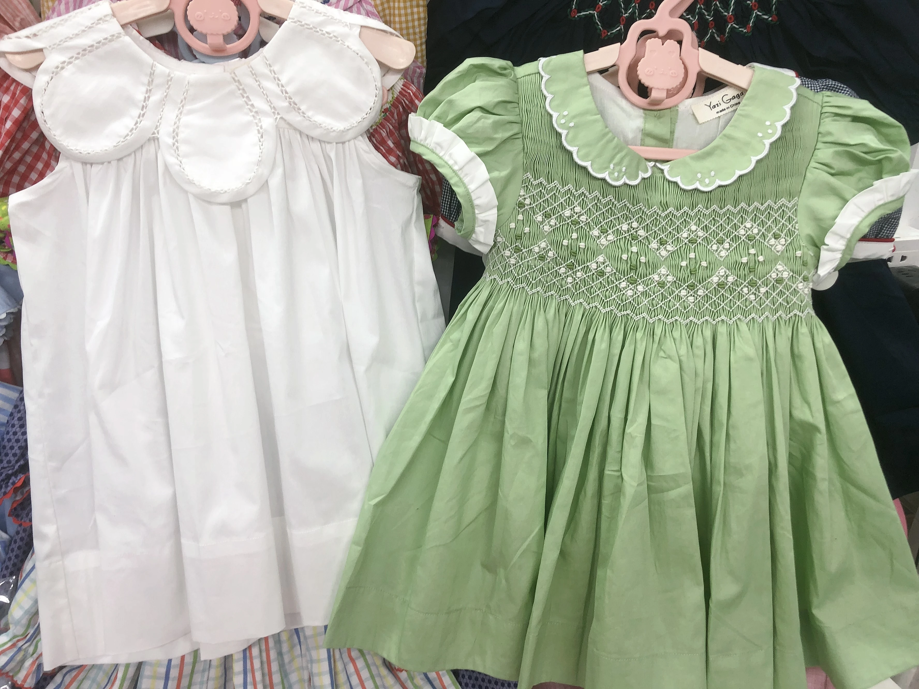 Summer Girls Handmade Smocking Dress Hand Embroidery Green Pure Cotton Fabric Soft Comfortable Banquet Performance Clothing