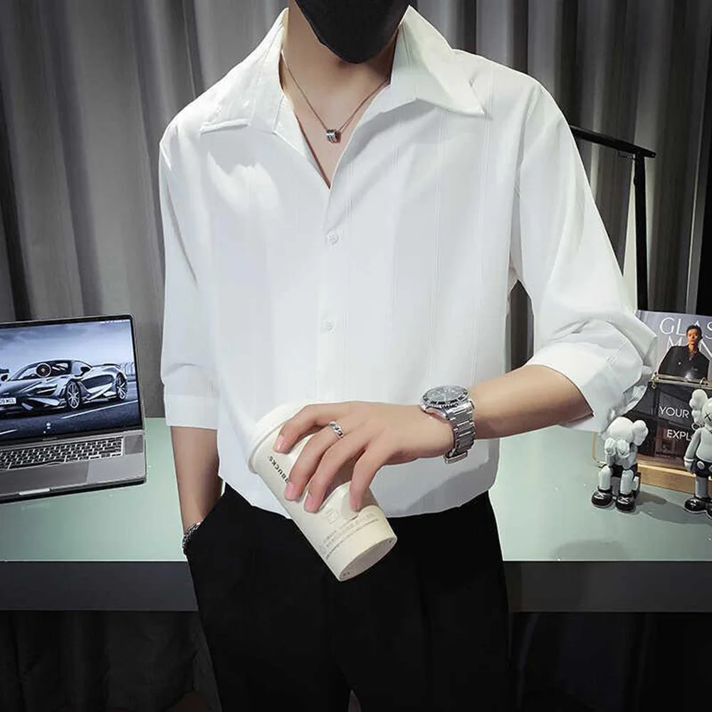 Mens Shirt Vertical Stripe Texture Short Sleeved Shirt Summer Casual Versatile Breathable Daily Top Men's Clothing Unisex 2024