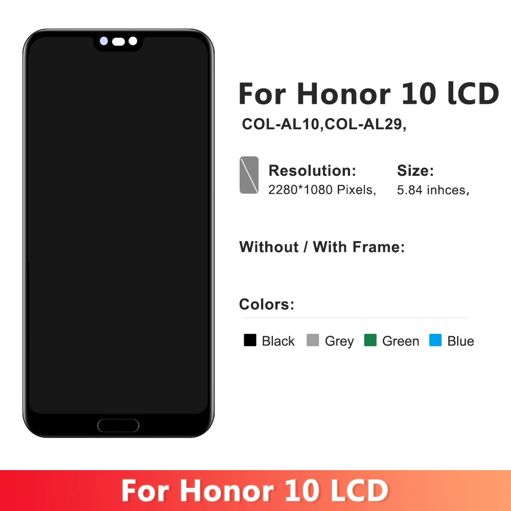 5.84'' Display For Honor 10 COL-L29 L19 AL10 LCD Display Touch Screen Digitizer Assembly For honor10 Screen Replacement