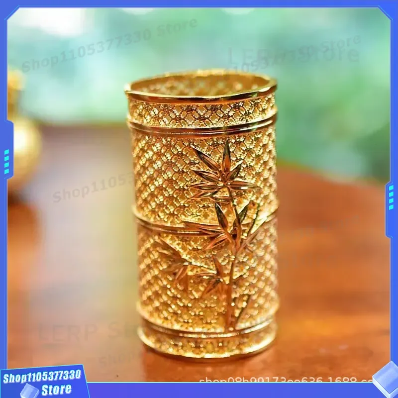 Luxury Brass Hollow Pen Holder Storage Tube for Makeup Brushes Desktop Organizer Elegant Metal Cylinder Container for Office