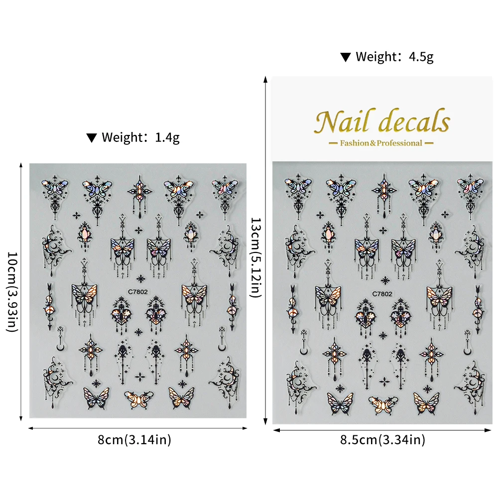 1Pcs Metallic Black/White Butterfly 3D Nails Stickers Lase Butterflies Self-Adhesive Slider Sparkly Catcher/Star Manicure Decals image 6