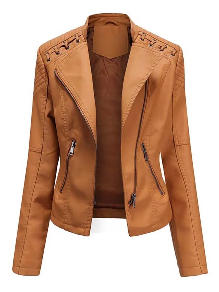 VOLALO Autumn Winter Pu Faux Women Leather Jackets Zipper Slim Motorcycle Biker Leather Coat Loose Female Outwear Tops