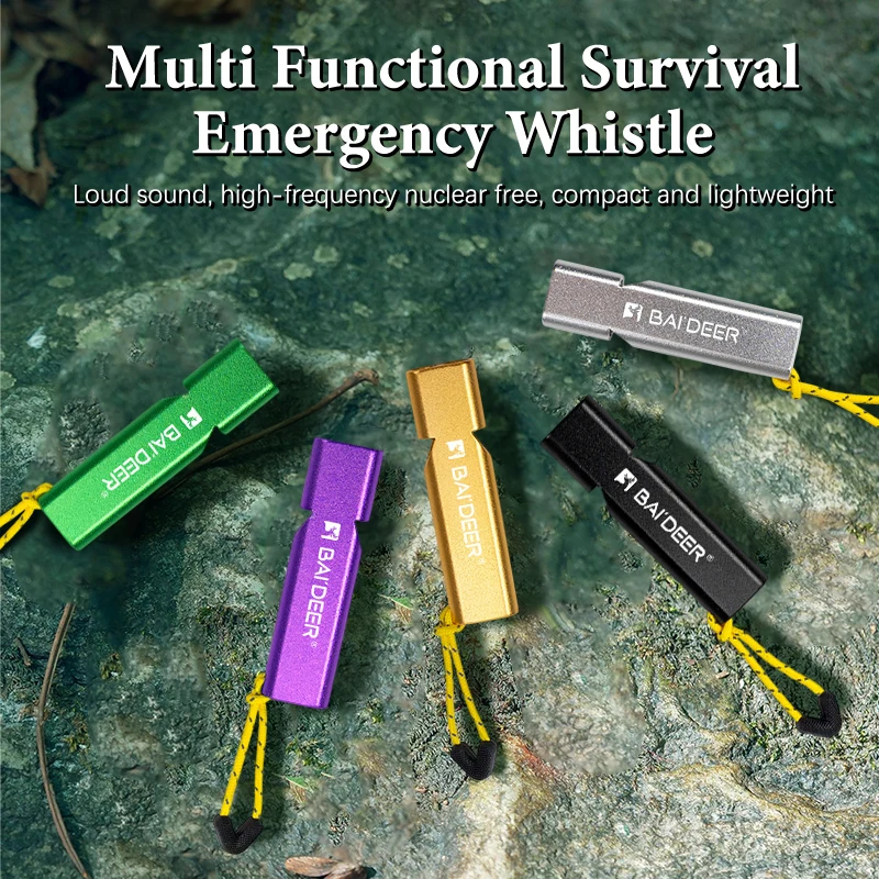 1 Pcs Multifunction Survival Whistle, Aluminum Alloy Double Pipe Keychain With Rope For utdoor Emergency