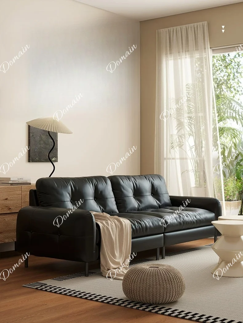 French retro oil wax leather sofa living room double three small apartment medieval style office brown American sofa