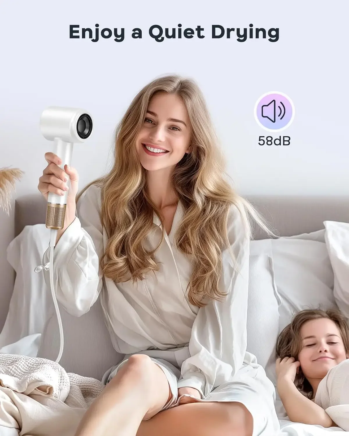 Ionic Blow Dryer with 150000 RPM High Speed Brushless Motor for Fast Drying, Low Noise, HD Display Hair Dryer with Diffuser and