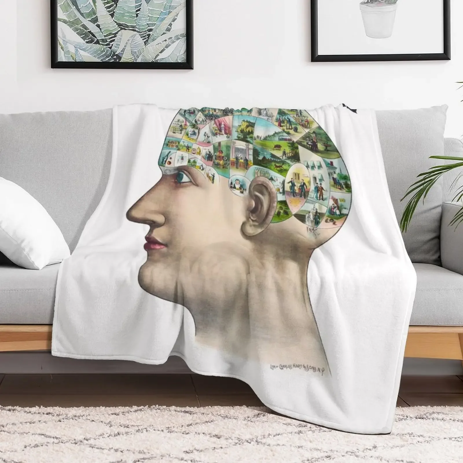 Vintage Phrenology Head Humanity Mindmap Illustration Throw Blanket Thin Blankets For Sofas Bed Fashionable Thins Blankets