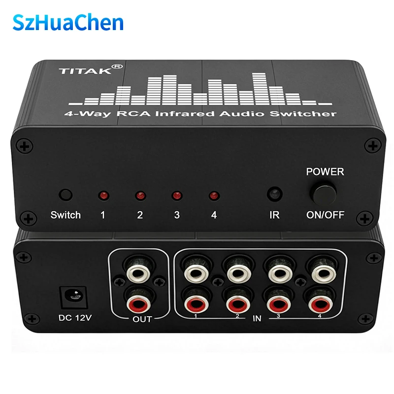 IR Remote 4CH 4-in-1-out Stereo Audio Switcher AV Source Selector for CD Player Amplifier Home Theater System Pro