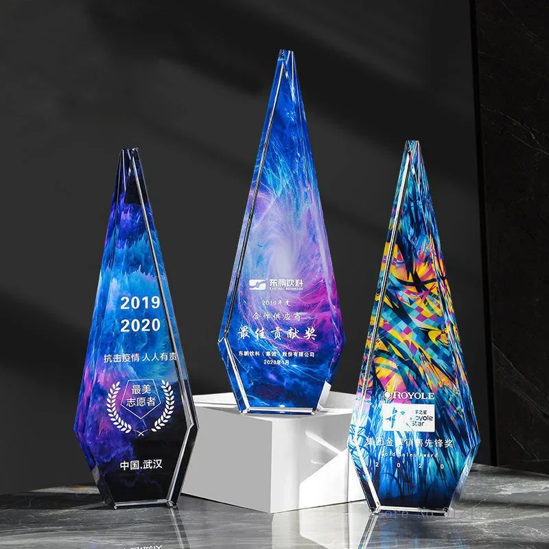 

Custom Crystal Glass Trophy Free Engraving Color Print Picture LOGO Company Annual Meeting Souvenir Sports Movie Award Cup