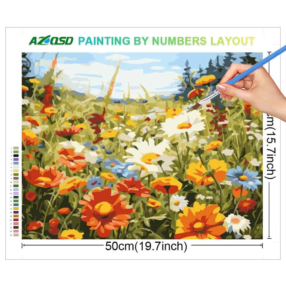 AZQSD Paint By Number Daisy Flower Field Landscape Oil Painting On Canvas Floral Handmade Modern Diy Unique Gift