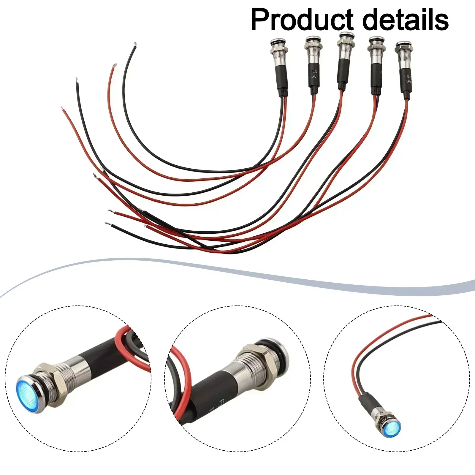8mm 3v 6v 12v 24v 110v 220v Metal LED Pilot Panel Dashs Signal Indicator Warnings Light 20cm Cable Chrome Finish Car Boat Marine