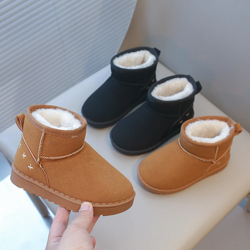 

Boys/Girls Snow Boots 2025 Autumn/Winter New Collection Velvet Warm Kid's Cotton Shoes Simple Children's Shoes 23-36