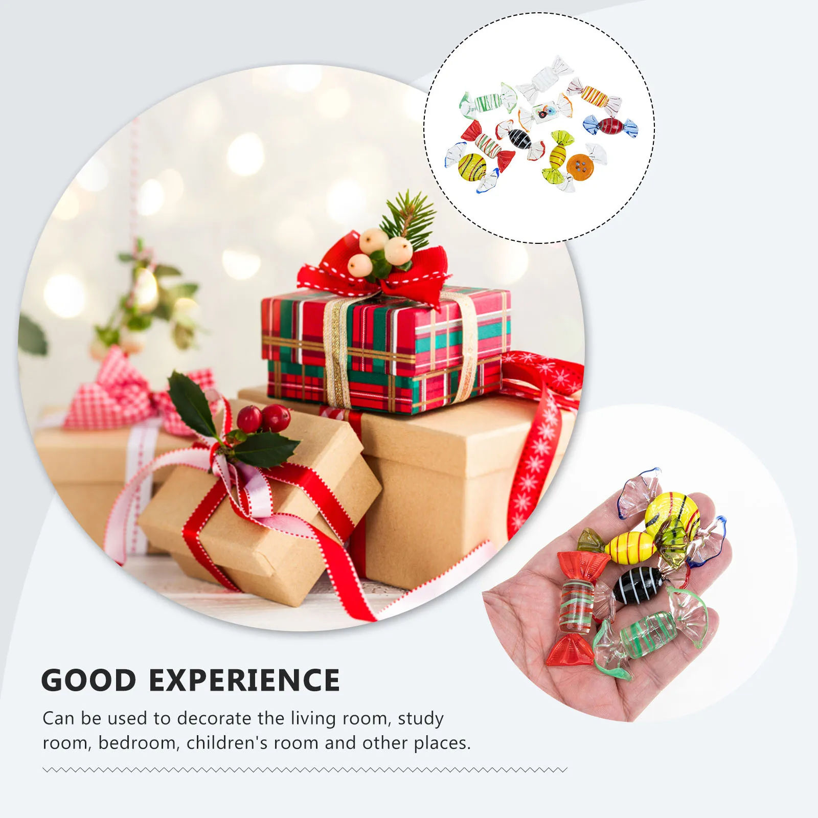 10Pcs Glass Candy Decorations Premium Handmade Ornaments for Home Office Living Room Bedroom Desktop Party Wedding Christmas