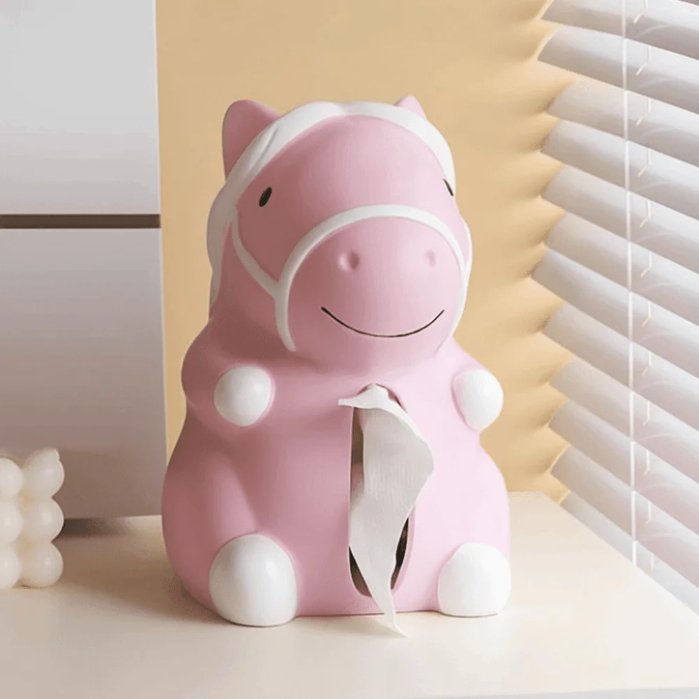 Figure Model Horse Year Tissue Box Decorative Horse Tissue Storage Box Cartoon Collectible Little Horse Model Home Decoration