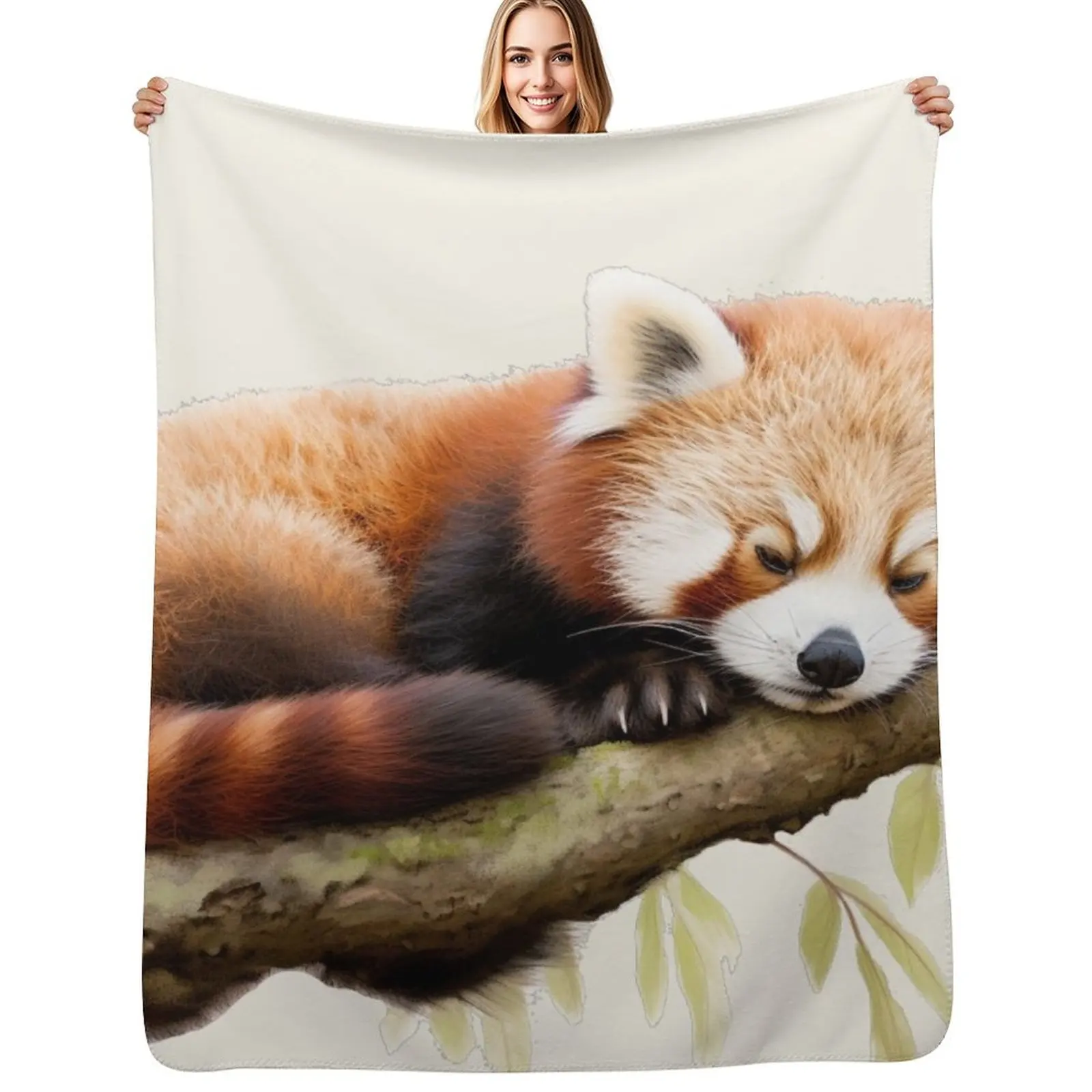 Sleepy red panda Throw Blanket Furrys Warm Shaggy Flannels cosplay anime Luxury Brand Blankets