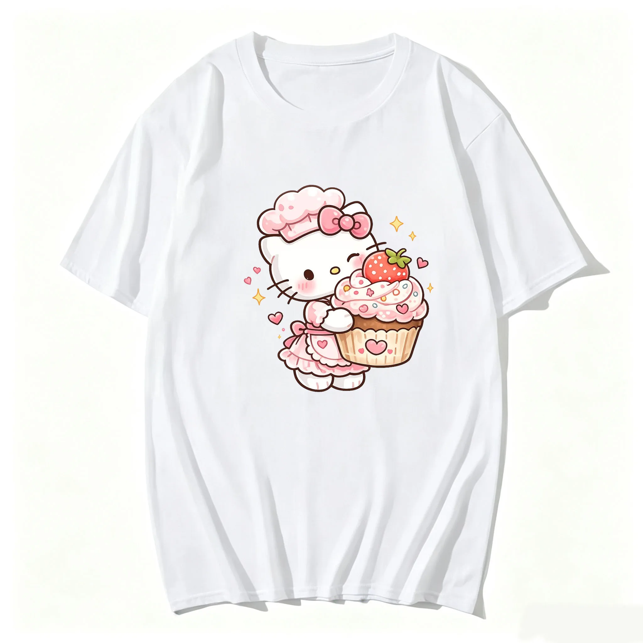 Camiseta De Manga Corta Para Mujer, Estilo Harajuku: Un Diseño Adorable Con Estampado De Hello Kitty, Ideal Para El Día A Día,