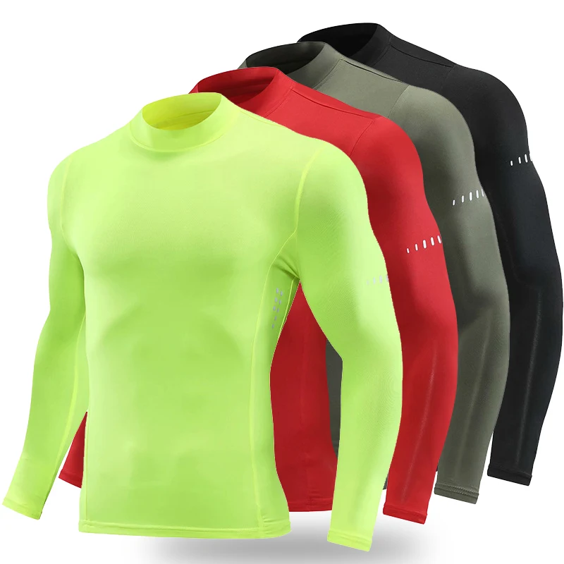 Children Men Long Sleeve Compression T-Shirt Running Fitness Exercise Training Tee Shirt Quick Dry High Neck Workout Sports Top