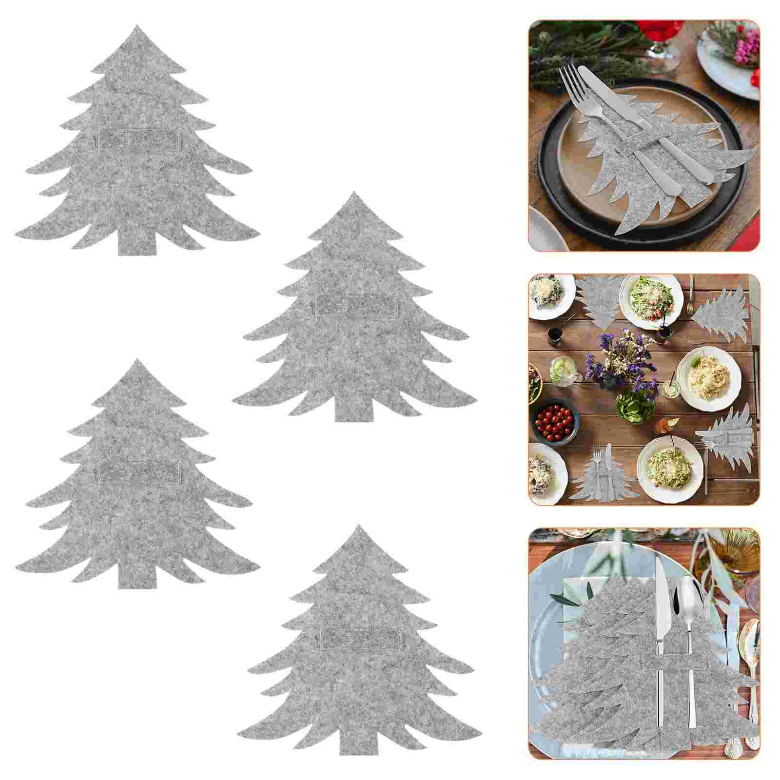 

4 PCS Christmas Decorations Cutlery Bag Tree Tableware Holders Covers Bags Party Supplies Festive Xmas Grey Accessories Child