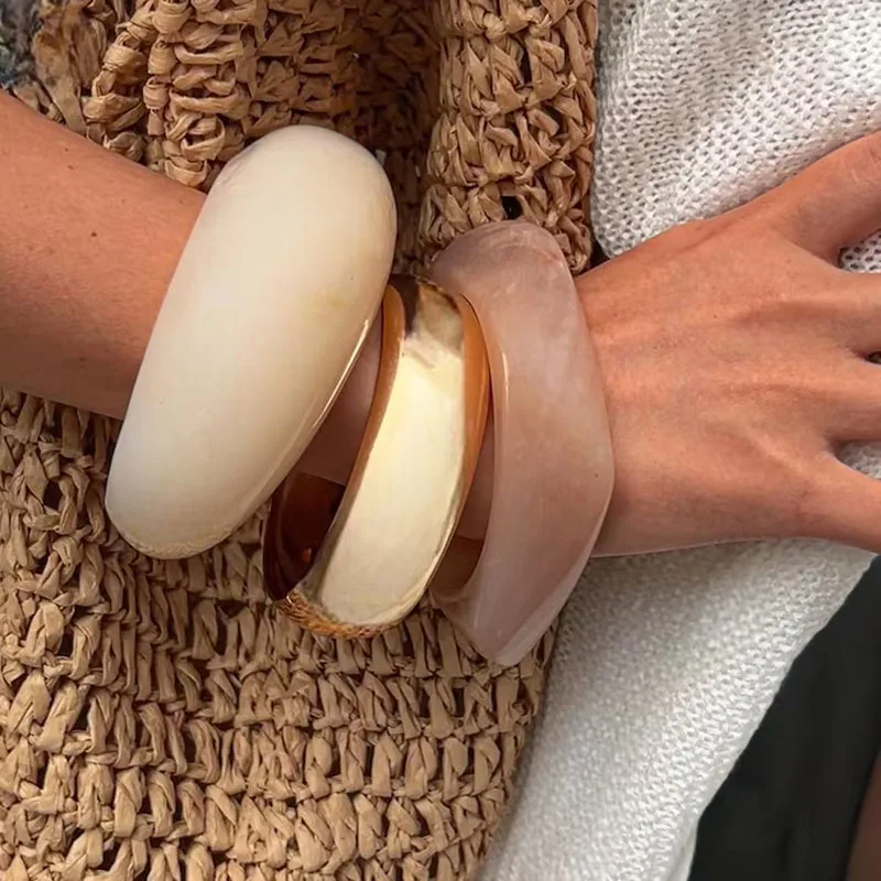 

Punk Thick Bracelets for Women Resin Acrylic Smudging Cuff Bangles Irregular Geometric Open Bracelets Summer Fashion Jewelry