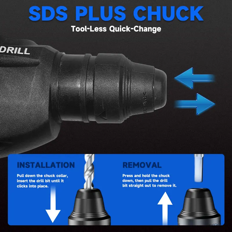 مطرقة دوارة متينة من Bosch GBH2-28 مع حافظة، تتضمن لقم SDS-Plus، وقوة 800 وات لحفر الخرسانة الفعالة