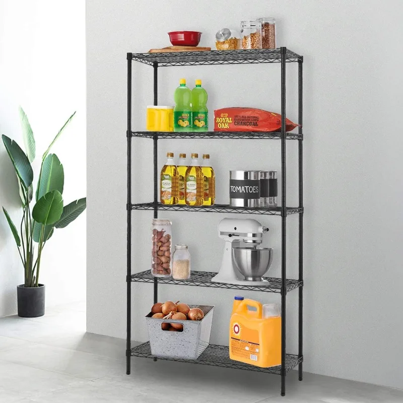 Commercial Metal Prateleira com Camada Ajustável, Wire Shelving Unit, Forte Rack para Restaurante Garagem Despensa e Cozinha, 5 Tiers