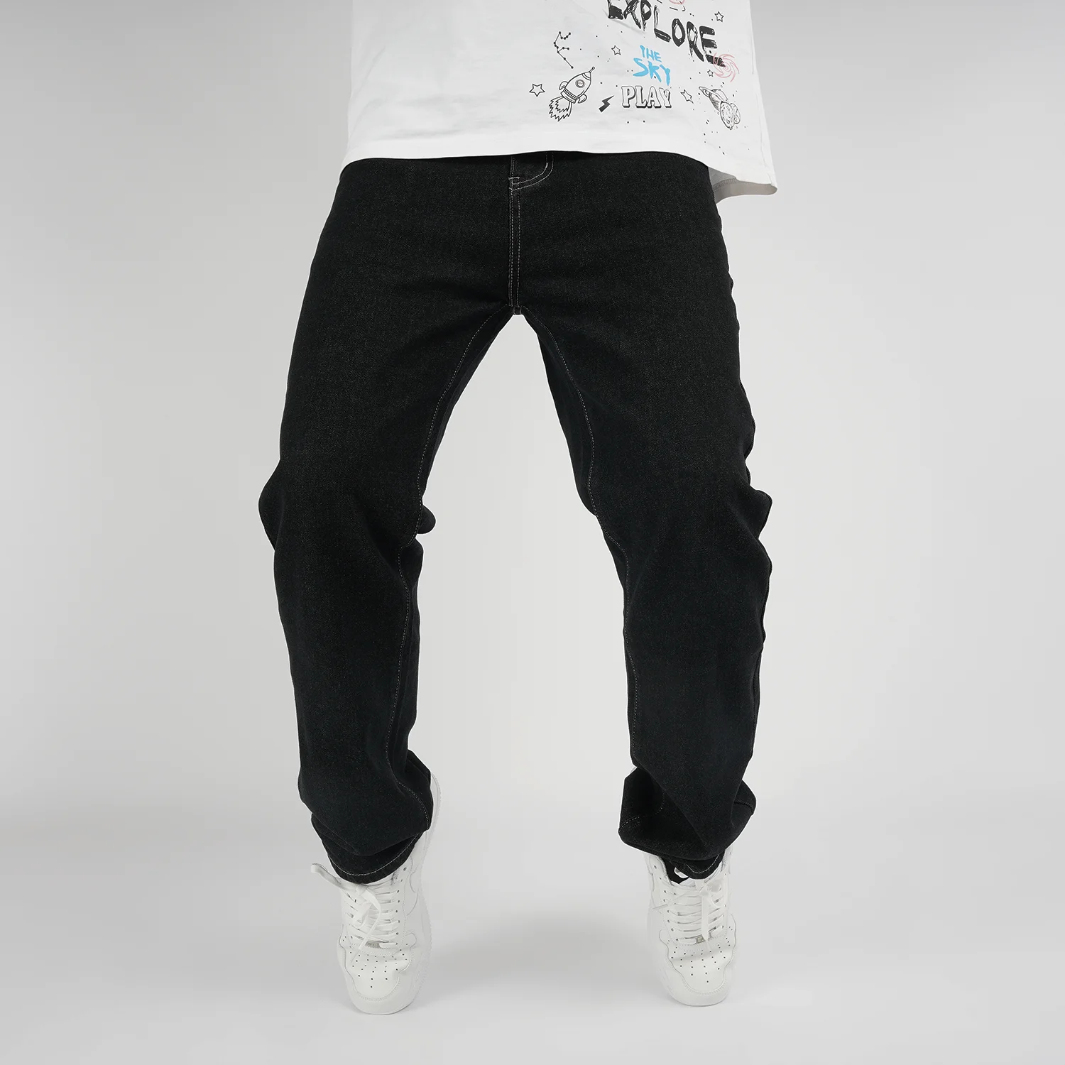 IfitnaEU-Jeans de perna reta preta masculina, calças hip-hop, estilo harajuku, jeans, Y2k, novo, 2023